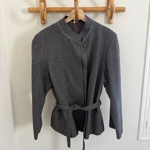 FABIANI dark Grey wool blend belted jacket buttons front tie waist size L